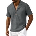 thumbnail image 4 of Ceisia Men's Solid Color Cotton Linen Casual Shirt Loose Shawl Collar Short Sleeve Top for Summer Gray XXL Gifts, 4 of 6