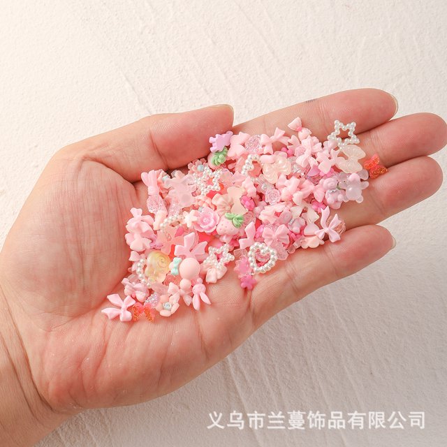 Accesorios para lazos de uñas Diamante 100 mixto hecho a mano resina rosa tridimensional negro blanco Aurora