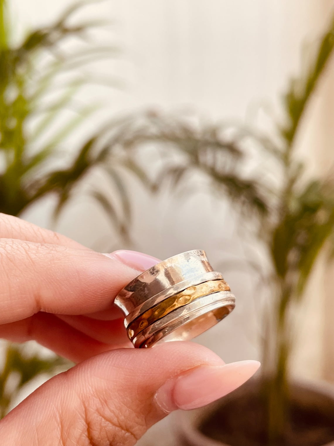SS DESIGNS- Handmade two-tone spinner ring for women gold fidget spinner ring on sale perfect gift for her meditation ring Minimalist Jewelry