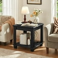 thumbnail image 3 of Farmhouse End Table,Large Side Table with 2-Tier Storage Shelf,Rustic Wood End Tables for Living Room,Square Tea Table,Black, 3 of 7
