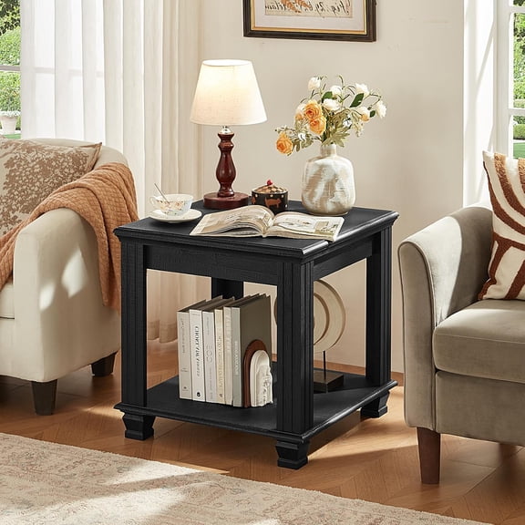 Farmhouse 2-Tier End Table Set 4 Solid Wood Legs, Living Room Coffee Table
