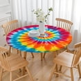 thumbnail image 3 of Colorful Rainbow Tie Dye Spiral Pattern Round Fitted Tablecloth with Elastic Edge,Dining Table Cover Waterproof,Outdoor Round Tablecloth for Camping,Dining,Indoor and Outdoor, 3 of 7