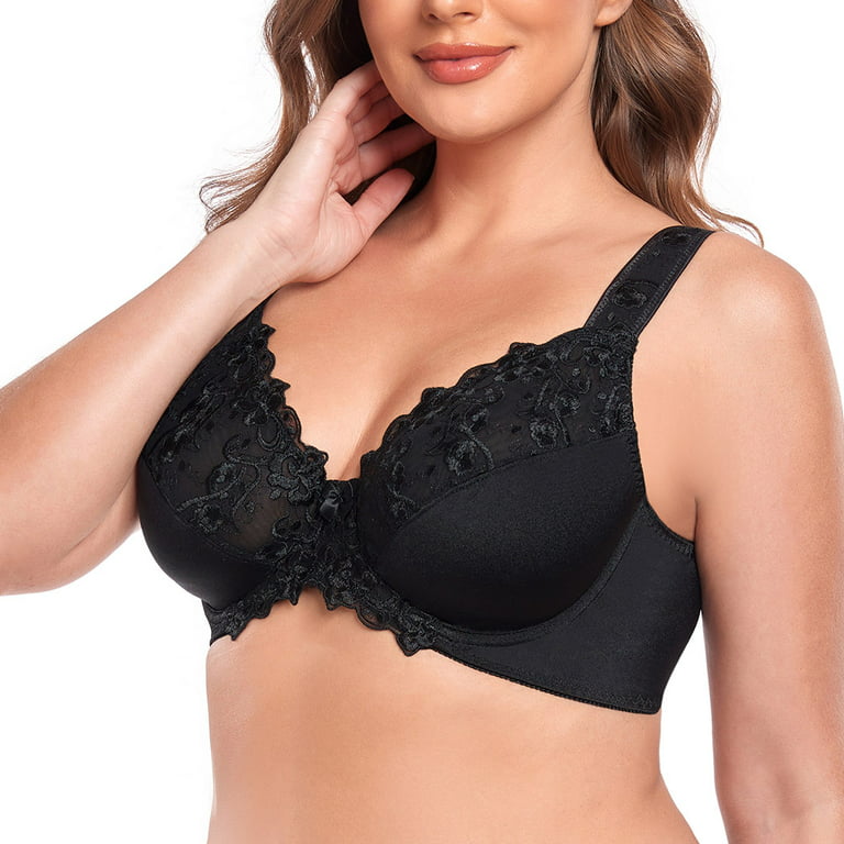 Women's Sexy Lace Embroidered Bras Full Coverage Unlined Underwire Plus  Size Bra 42C
