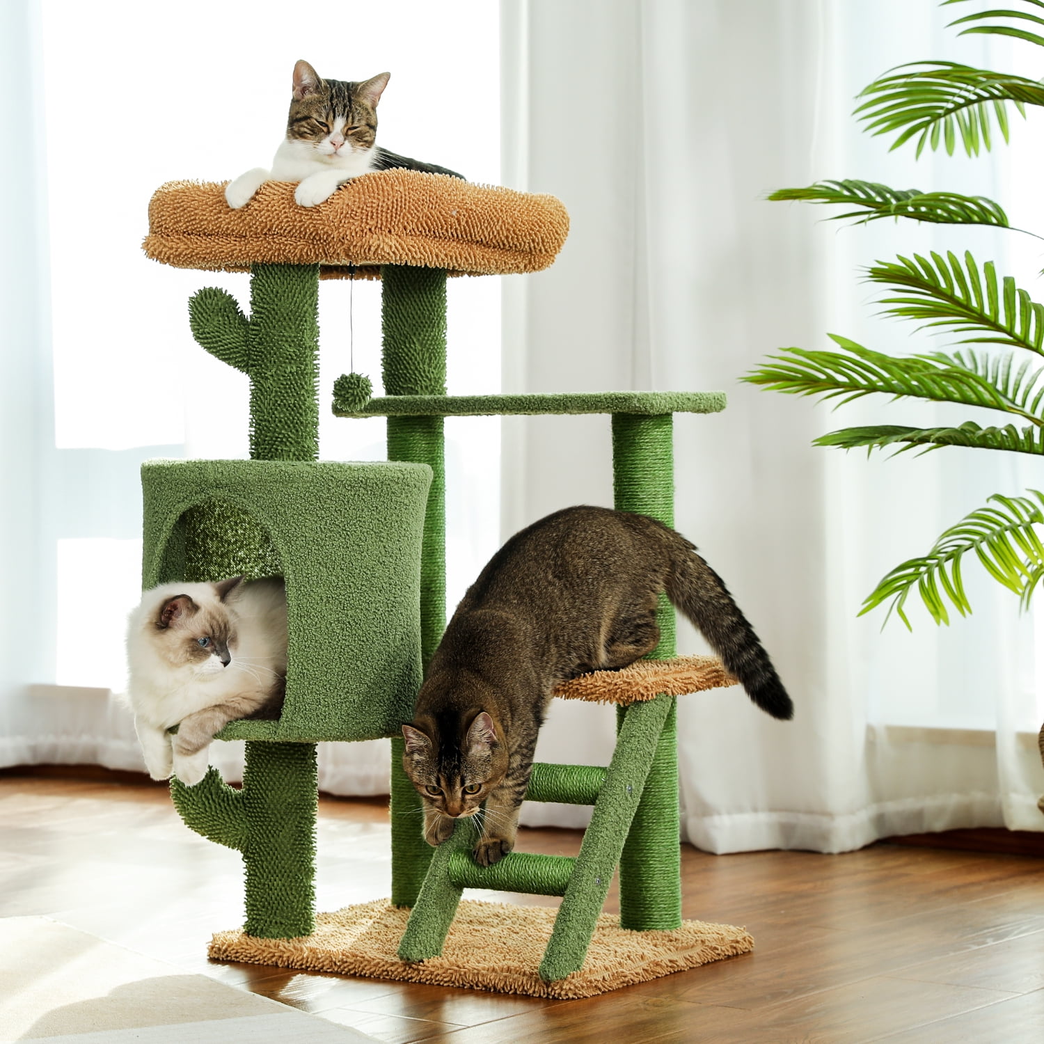 Pefilos Cat Tree 35 Inches Cactus Cat Tower with Sisal Covered Scratching Post, Cozy Condo, Cat Condo for Multiple Cats Plush Perches and Climbing Ladder for Indoor Cats, Green Pefilos Cat Tree 35 Inches Cactus Cat Tower with Sisal Covered Scratching Post, Cozy Condo, Cat Condo for Multiple Cats Plush Perches and Climbing Ladder for Indoor Cats, Green