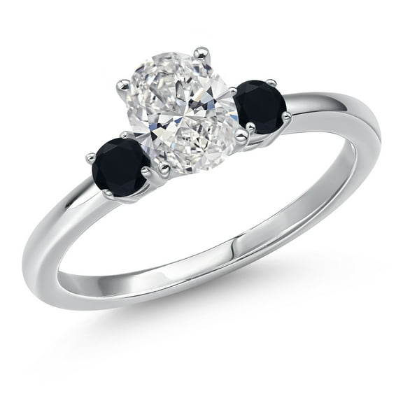 Gem Stone King 14K White Gold DEF Lab Grown Diamond and Black Onyx Engagement Ring for Women | 0.90 Cttw | Oval 7X5MM | Gemstone April Birthstone | Size 8