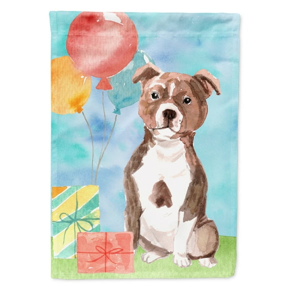Happy Birthday Red Staffie Bull Garden Flag