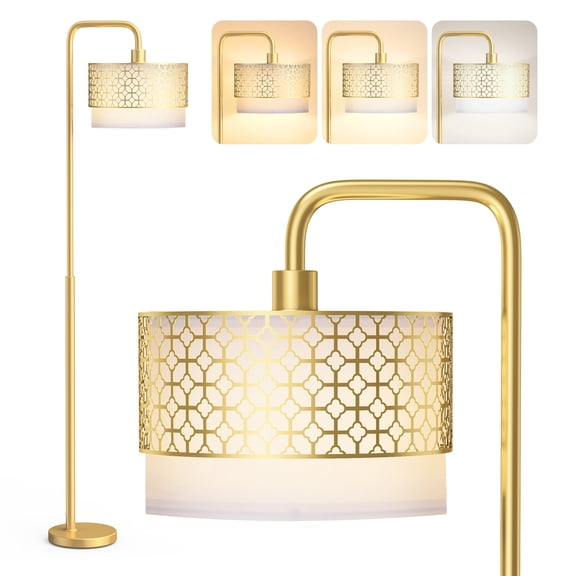 Metal Modern Standing Lamp, Gold Floor Lamp for Living Room Bedroom, Study Room, Office