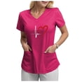 thumbnail image 3 of NIEWTR Solid Color V Neck Scrub Tops for Women Stretchy Pattern Print Uniform Tunics with Pockets(Hot Pink,L), 3 of 4