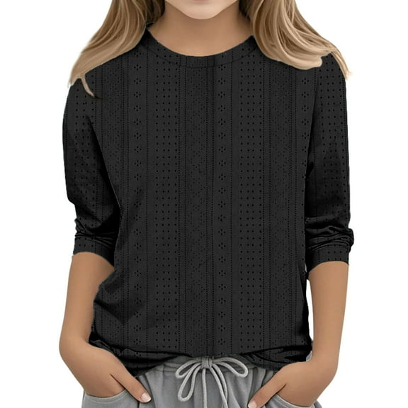 Girls Fashion Solid Round Neck Casual T-Shirt - Comfort Top, Polyester-Spandex, Ages 3-12, Sizes 110-160