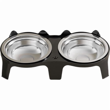 Stainless Steel Double Pet Bowl Stand 28x14x8cm, Elevated Feeder with Removable Bowls for Small Dogs Cats, Space Saving Kitchen Floor Dining Station