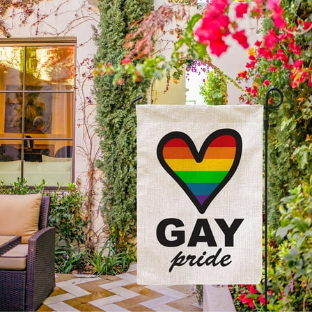 Blingpainting Progress Pride Rainbow Garden Flag Double Sided , LGBTQ Gay Lesbian Transgender Yard Outdoor Decoration 12 x 16 Inch