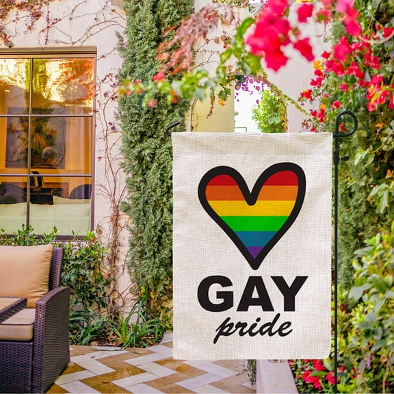 Blingpainting Progress Pride Rainbow Garden Flag Double Sided , LGBTQ Gay Lesbian Transgender Yard Outdoor Decoration 12 x 16 Inch