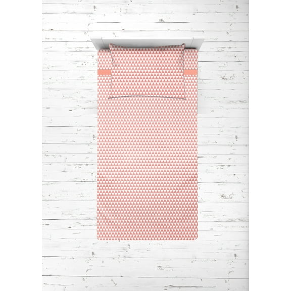 Bacati - Aztec Coral/Navy 3-Piece 100% Cotton Muslin Toddler Bedding Sheet Set, Triangles