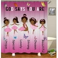 thumbnail image 3 of 4PCS African American Shower Curtain Set, Inspirational Teal Blue Pink Butterfly Afro Black Woman Black Girl Bathroom Decor, Waterproof Fabric Black Shower Curtain, Non-Slip Bath Mat, 3 of 7