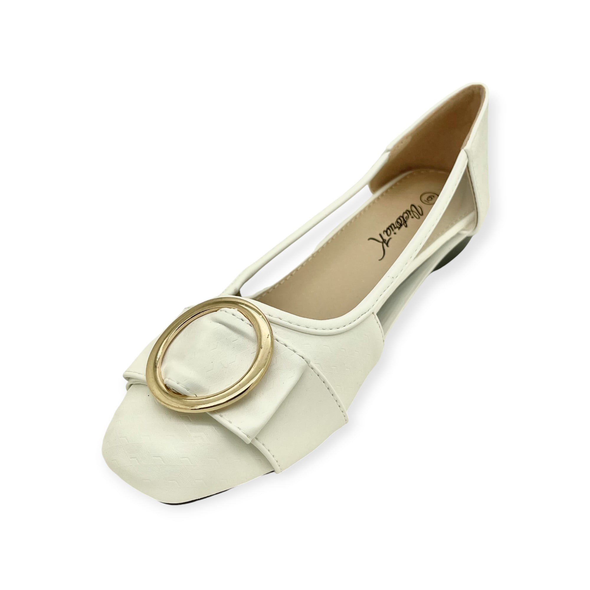 Women’s Dress Flats with Gold Buckle Accent – Square Toe Slip-On Shoes – Stylish Low Heel Comfortable Casual or Office Flats for Work, Travel, and Everyday Wear
