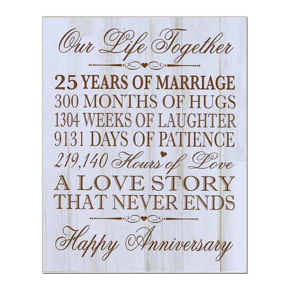 25th Wedding Anniversary Wall Plaque - Our Life Together - 12x15 (Distressed White)