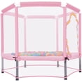 thumbnail image 5 of 55'' Mini Toddler Trampoline, Small Trampoline for Kids with Enclosure Net, Round Indoor Outdoor Trampoline w/Balls as Gift for Boy & Girl Christmas, Halloween, Birthday Toy, Pink, 5 of 7
