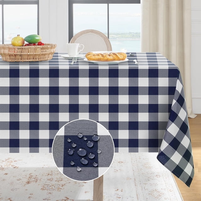 XINQIHANG Checkered Rectangle Tablecloth-54 x 54 Inch Waterproof, Stain Resistant and Washable Polyester Gingham Table Cloth for Outdoor Picnic, Camping, Kitchen and Dining, Navy Blue and White