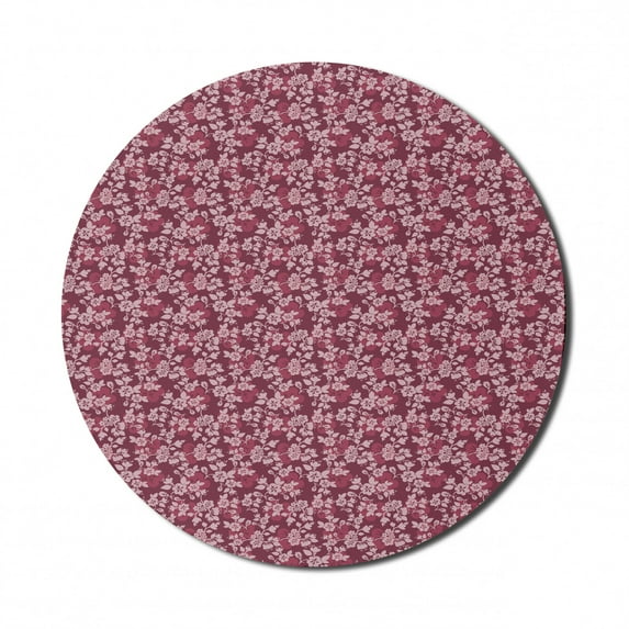 Floral Mouse Pad for Computers, Continuing Layout of Floral Details Blooming Buds on Branches Garden Art, Round Non-Slip Thick Rubber Modern Mousepad, 8" Round, Pale Maroon and Rose, by Ambesonne