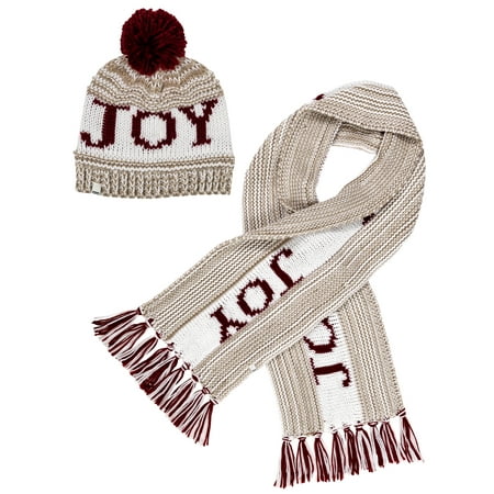 ED Ellen DeGeneres Ladies 2 Piece Heavy Chunky Knit Cold Weather Accessory Set with Pom Hat and Scarf