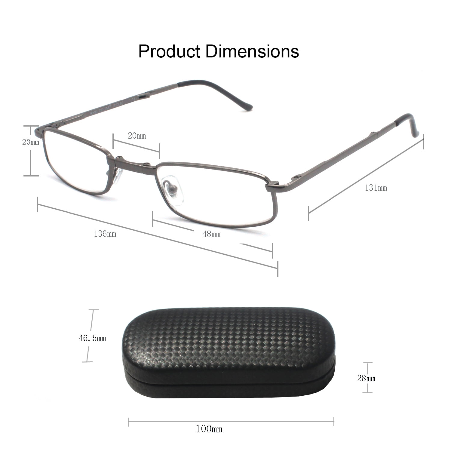 EYE ZOOM 5 Pairs Compact Rectangular Metal Folding Reading Glasses with Case, Silver, +1.25 Strength