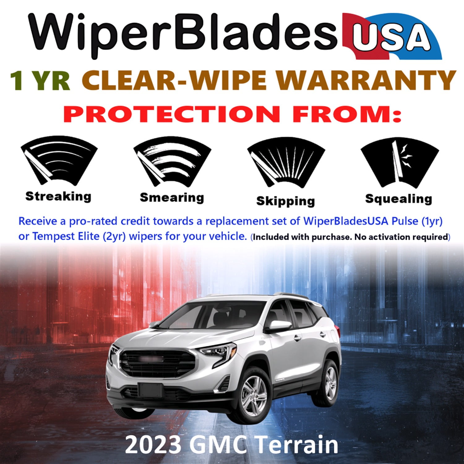 2023 GMC Terrain Beam Wiper Blades Wipers w/1yr Warranty (Set of 2) (WiperBladesUSA)