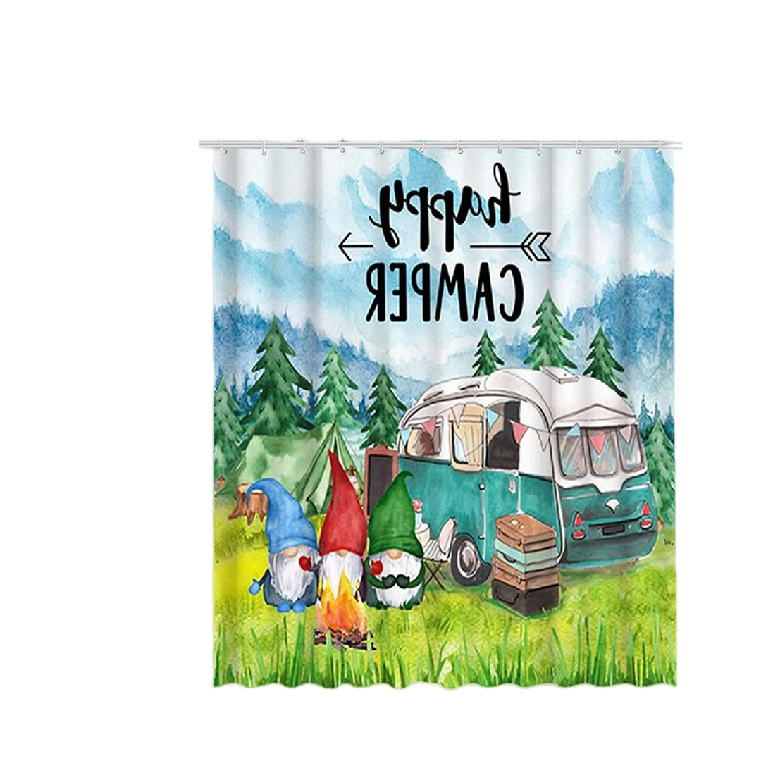 Happy Camper Shower Curtain Travel Trailer Camping Theme Motor RV