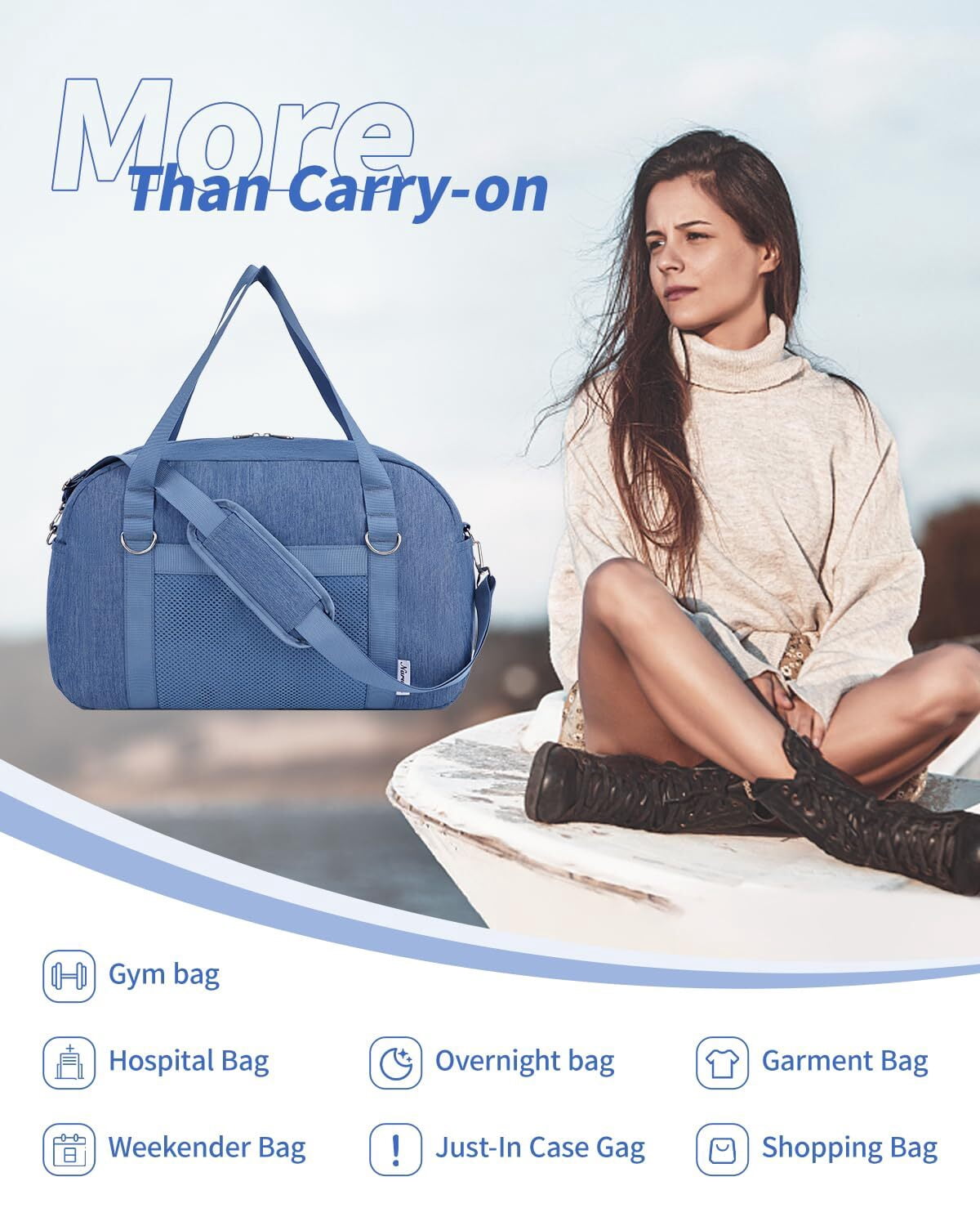 Underseat Bag Weekender Travel Duffel Tote with Adjustable Shoulder Straps for Spirit Airlines Personal Item Bag 18x14x8 for Gym Overnight, Blue