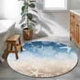 thumbnail image 3 of Round Rug 4Ft Washable Non-Slip, Blue Brown Ombre Coastal Circle Area Rugs for Living Room Bedroom, Sea Nautical Summer Beach Starfish Coral Indoor Floor Mats Carpet Runner for Home Decor Aesthetic, 3 of 8