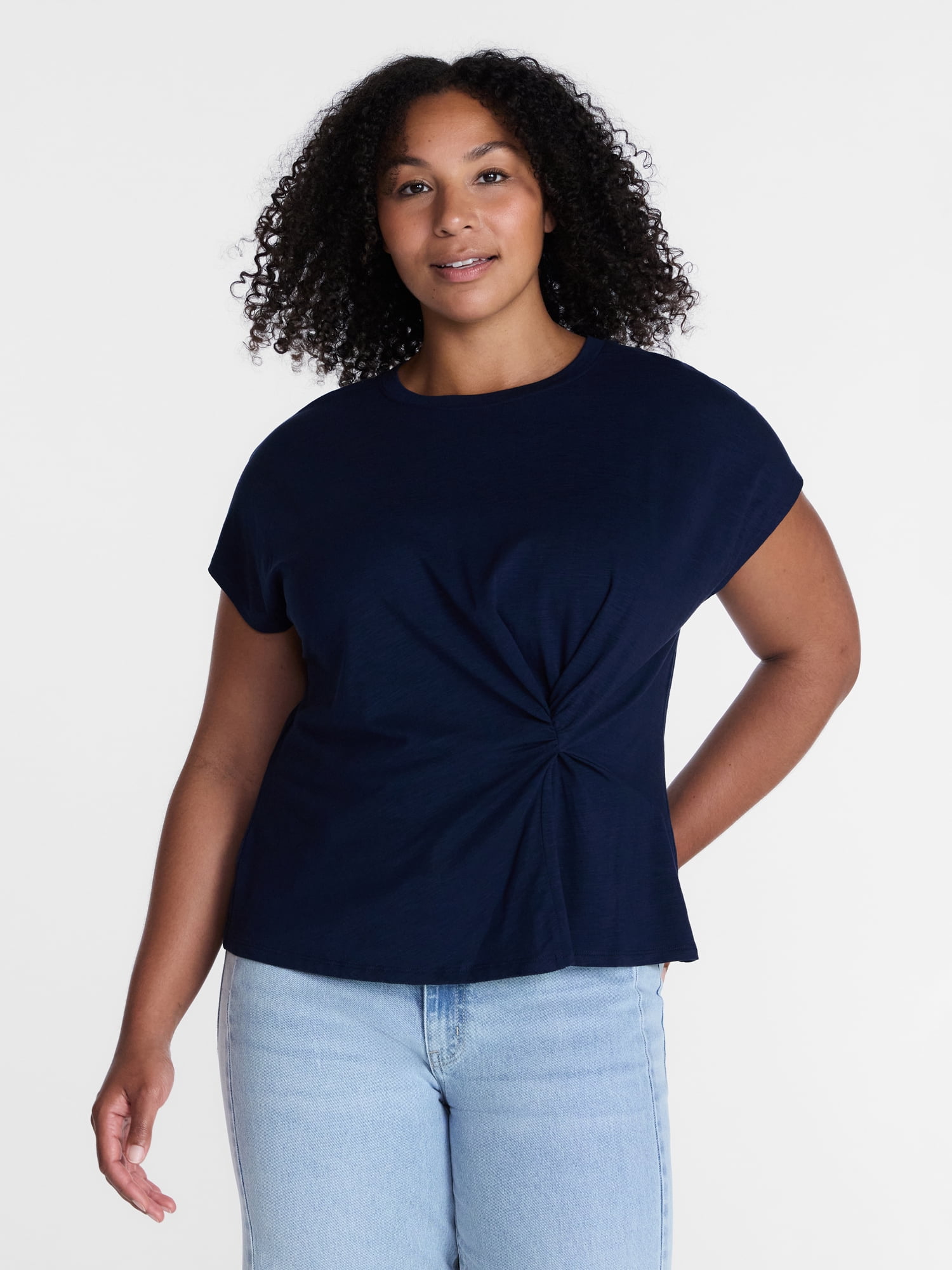 Time and Tru Women's Twist-Front Tee with Short Sleeves, Sizes XS-XXXL