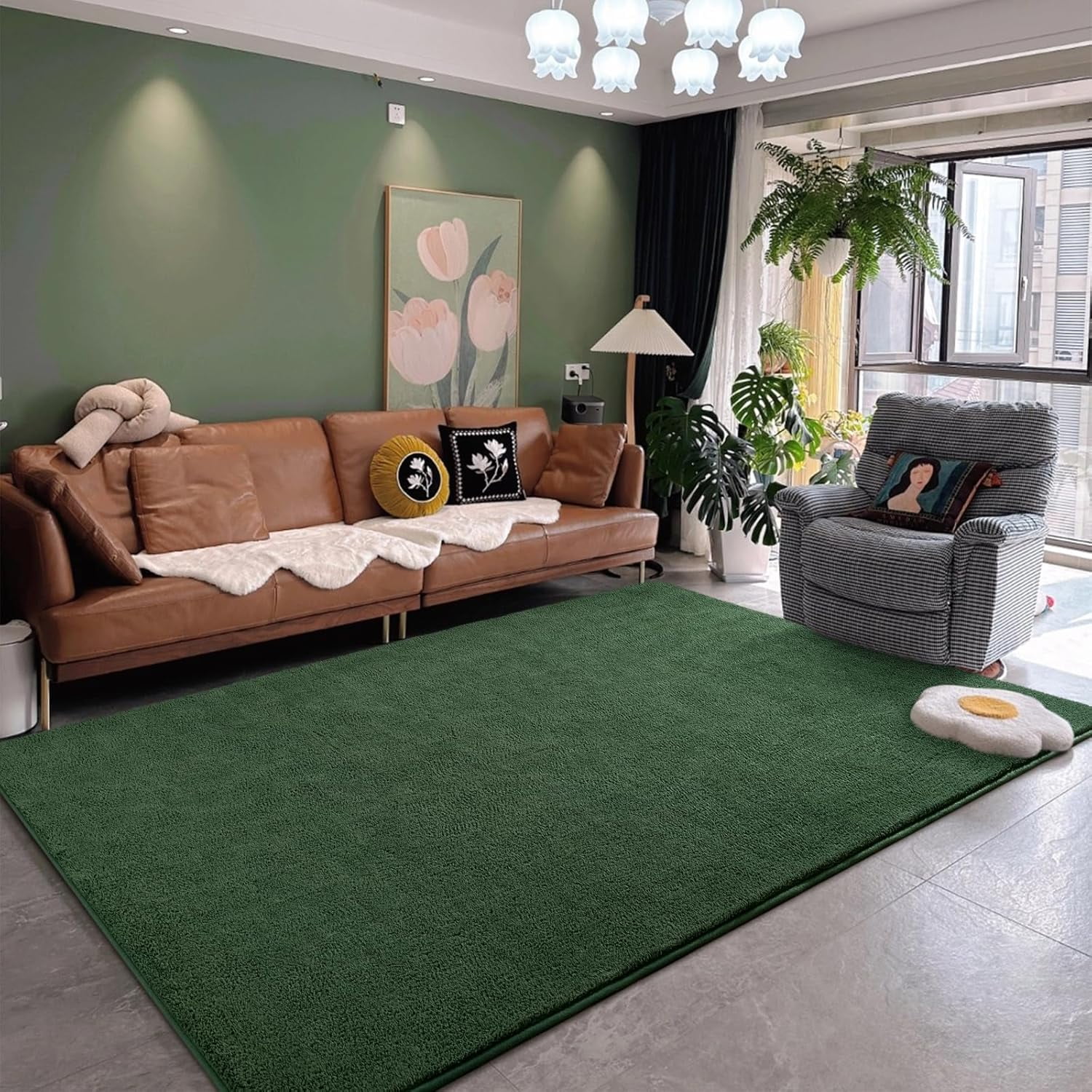 TWINNIS Soft Area Rug Modren Rugs for Living Room Memory-Foam Carpets,Softness Rugs for Bedroom,Deep Green,5'x7'