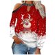thumbnail image 1 of Mujeres otoño Navidad impreso linterna Sexy manga larga sin tirantes pulóver fuera del hombro blusa camiseta Tops Fridja  FKASFK6008, 1 of 4