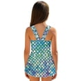 thumbnail image 2 of Uorisanigo Girls Swimsuits Blue Mermaid Scale One Piece Bathing Suits Back Strap for Kids Swim Dress Summer Beach, Size 12-13, 2 of 6