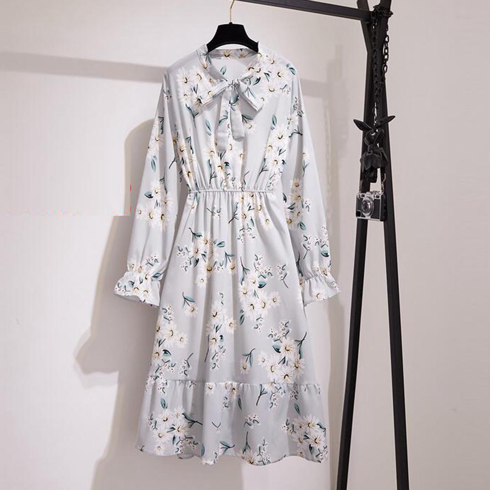 Munlar Party Dresses for Women,Womens Wedding Guest Bridesmaid  Dresses,Women Floral Chiffon Long Sleeve Printing Casual Party Vintage Maxi  Dress - Walmart.com