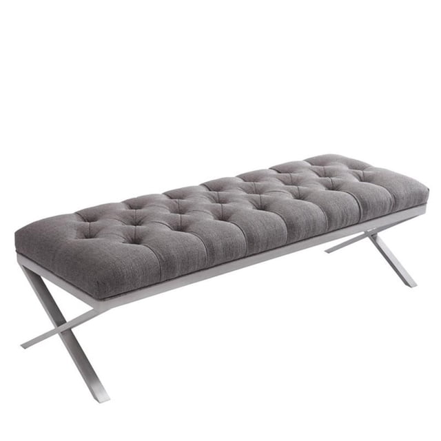 Armen Living Milo Banc de Chambre Moderne en Acier Inoxydable Gris