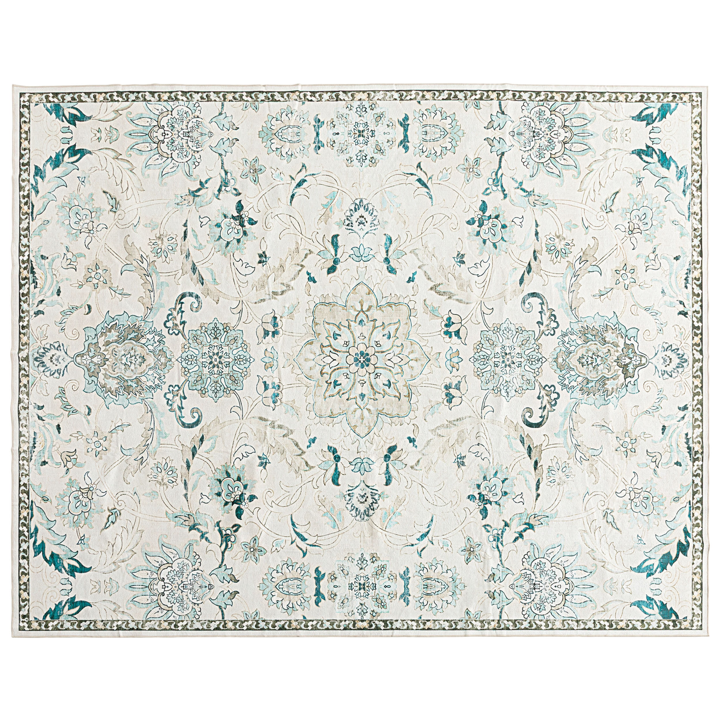 Sage Green Rugs 8x10 for Living Room Soft Non-Slip, Large Vintage Floral Area Rug Retro Tribal Farmhouse Stain Resistant Carpet for Bedroom Dining Room Office Guest Room