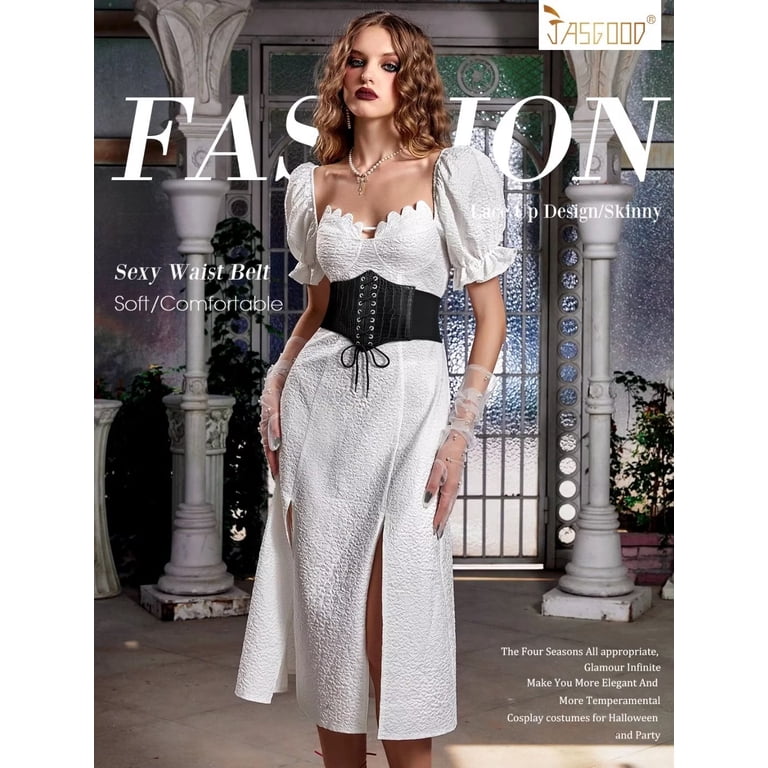 JASGOOD 2 Pack Black Corset Waist Belt for Women, Wide Elastic Tie Waspie  Belt for Dresses - Walmart.com