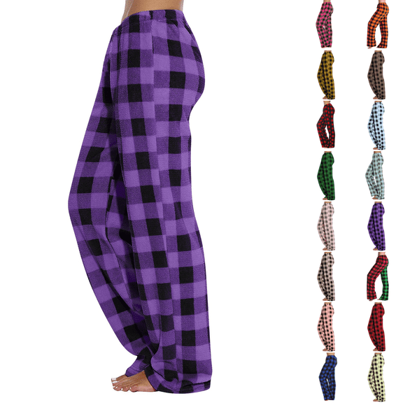 Plush Pajama Pants Women Buffalo Plaid Flannel Sleep Pant PJ Pants for Sleep and Lounge Purple XS