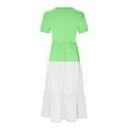 thumbnail image 4 of Summer Dresses for Women 2024 Color Block Tiered Casual Loose Ankle Length Dress Short Sleeve Crewneck Holiday Dress Pockets Yellow,M, 4 of 5