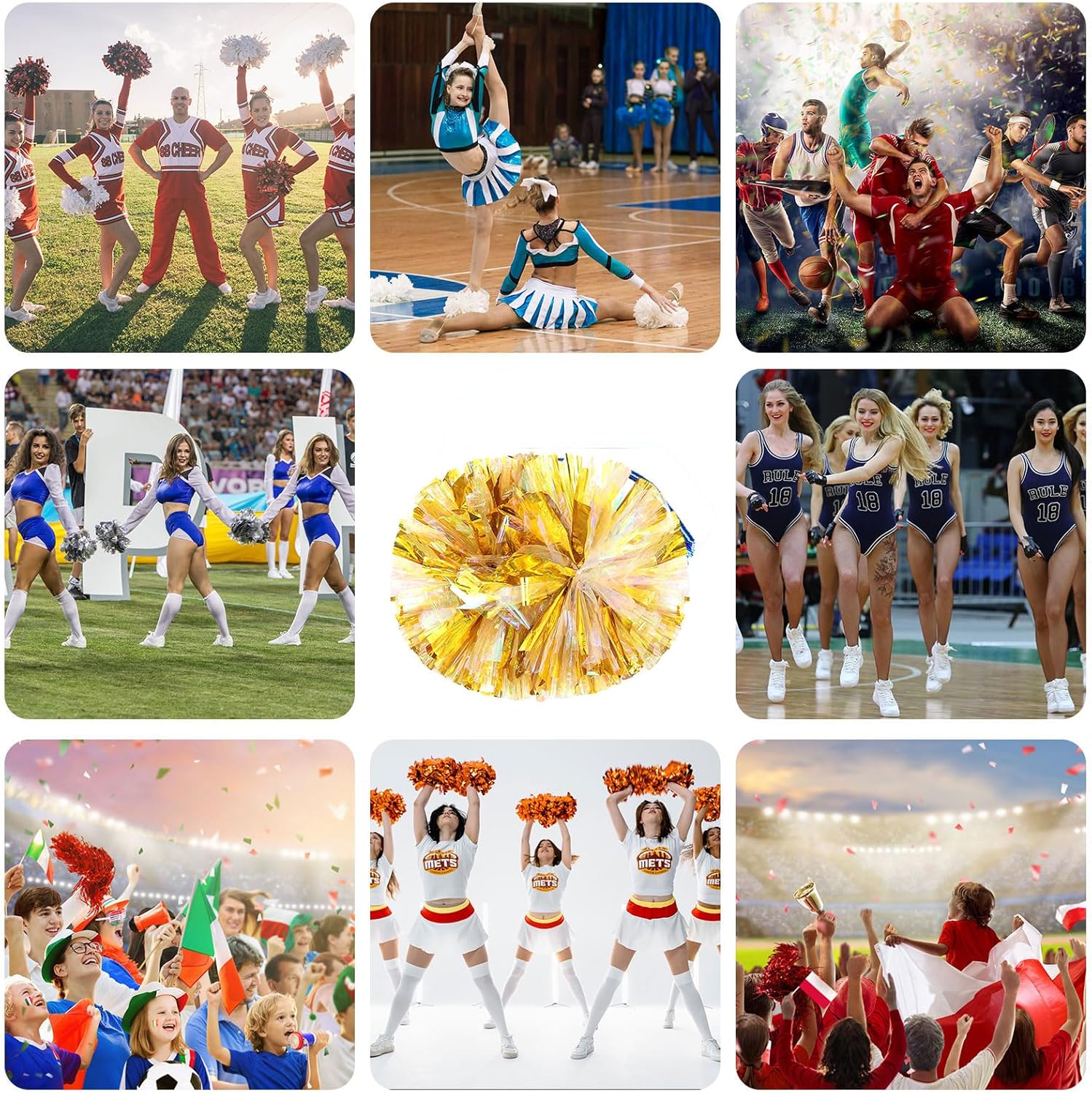 20 PCS pom poms Cheer, 13.8inch Sports Dance for Sports Team Spirit Cheering with Handle