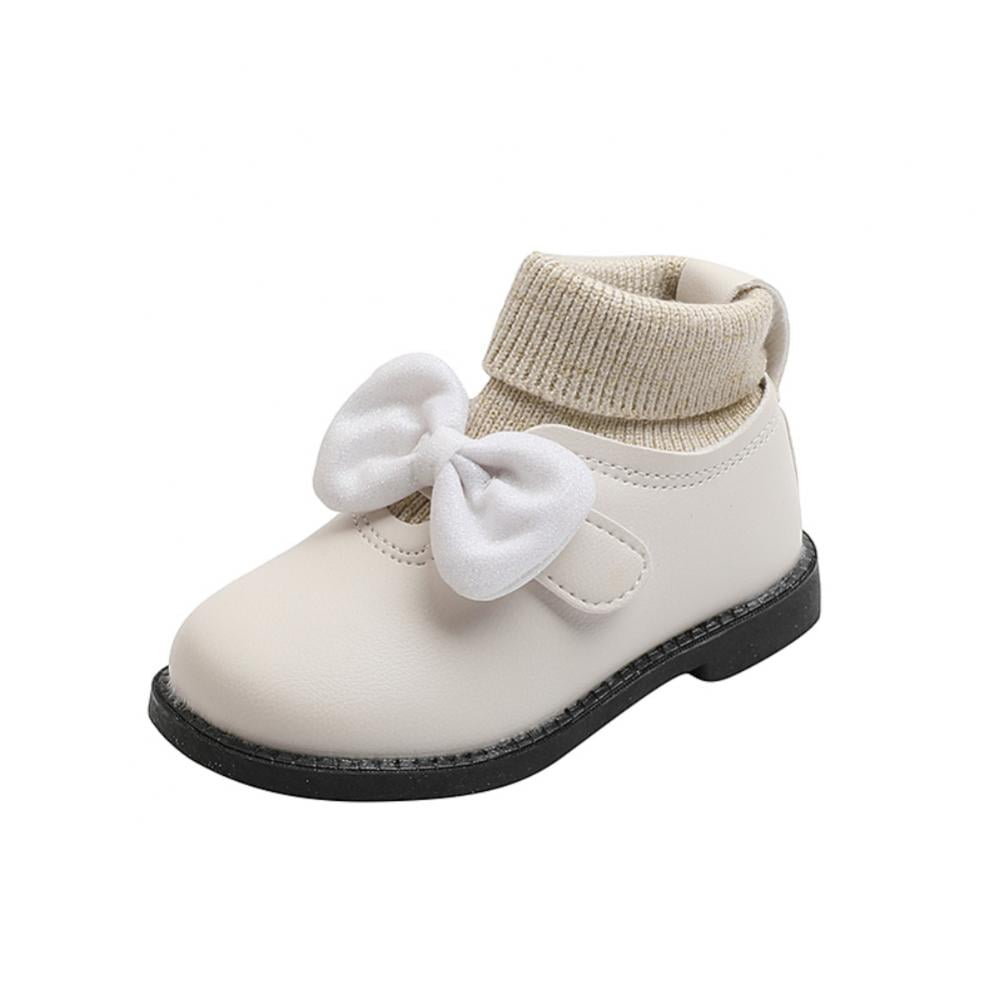 Girls Leather Shoes with Cute Bow for Fall Winter Warm Children Kids