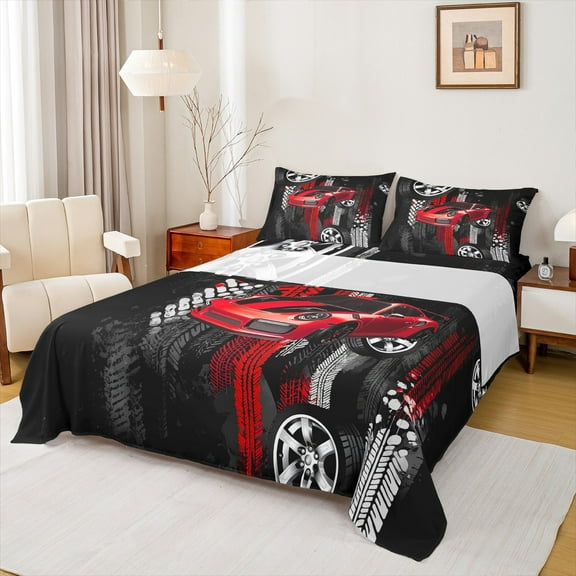Castle Fairy Fast Car 3pcs Twin Sheet Sets,Extreme Sport Twin Fitted Sheet,Car Theme Breathable Flat Sheet,Luxury Boys Bedroom Decor