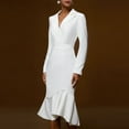 thumbnail image 5 of Women's Blazer Dress Suit Dress Long Sleeve Notch Collar Waist Defining Bodycon Fishtail Hem Dress for Office Spring Fall,White,XL, 5 of 5