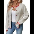 thumbnail image 1 of Cárdigan de Punto con Botones para Mujer, Suéter Informal de Cuello Redondo y Larga, Ropa de Abrigo. Gris S, 1 of 10
