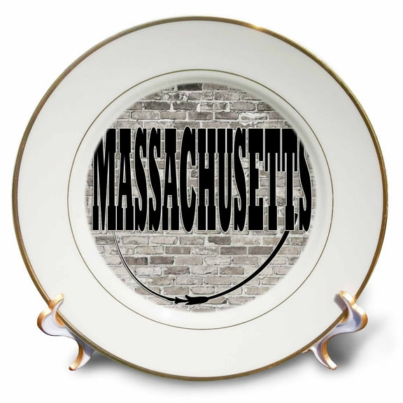 3dRose, Massachusetts. State Capital is Boston., 8 inch Porcelain Plate