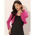 thumbnail image 2 of Cárdigan Crop Top Dobladillo Curvo Frente Abierto Bolero Encogimiento Hombros De Otoño Invierno Para Mujer Fucsia L, 2 of 5