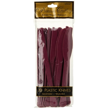 Amscan Premium Heavy Weight Disposable-Knives, Full Size, Berry Red