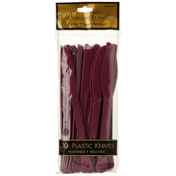 Amscan Premium Heavy Weight Disposable-Knives, Full Size, Berry Red
