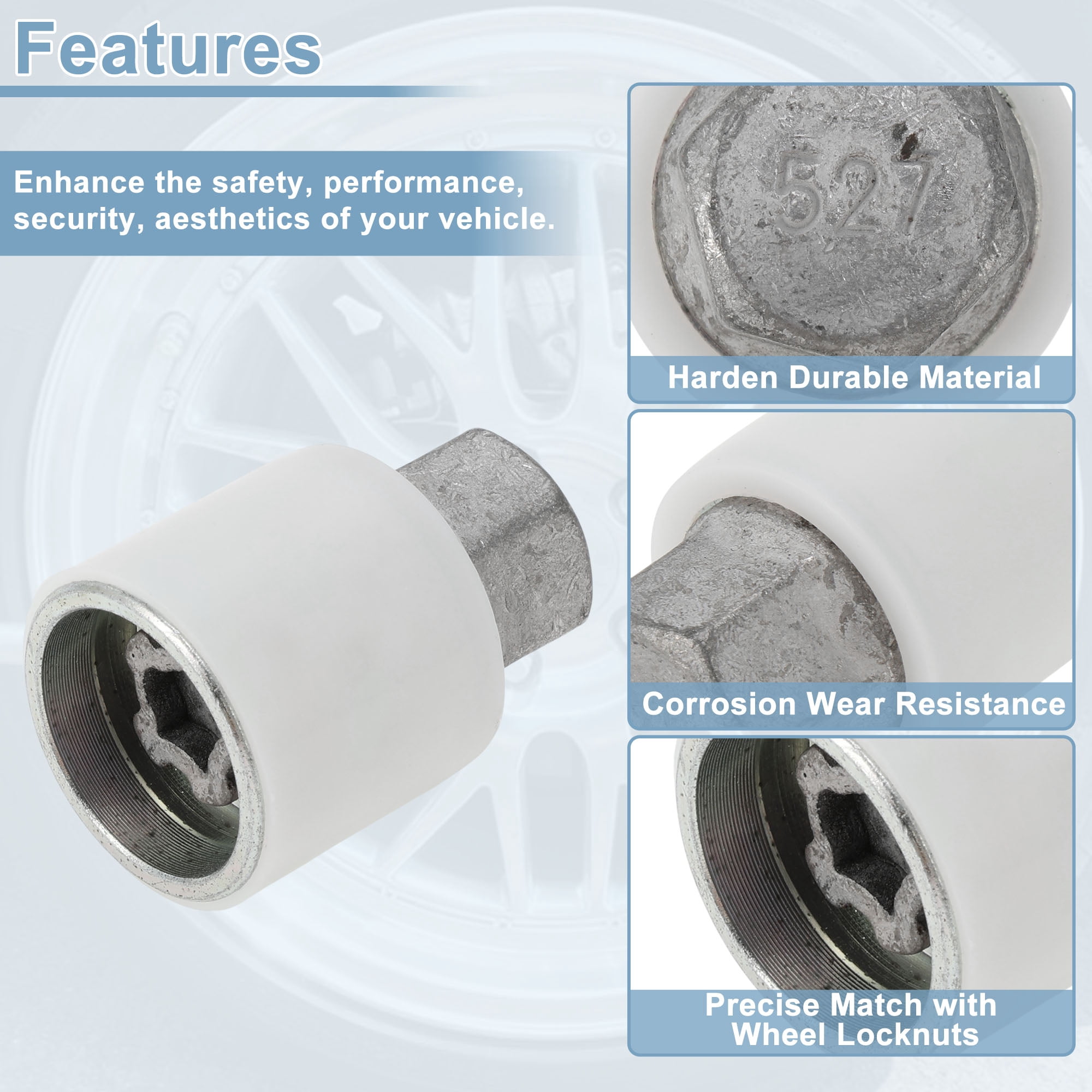 Unique Bargains Wheel Lock Lug Nut for Volkswagen Touareg Silver White