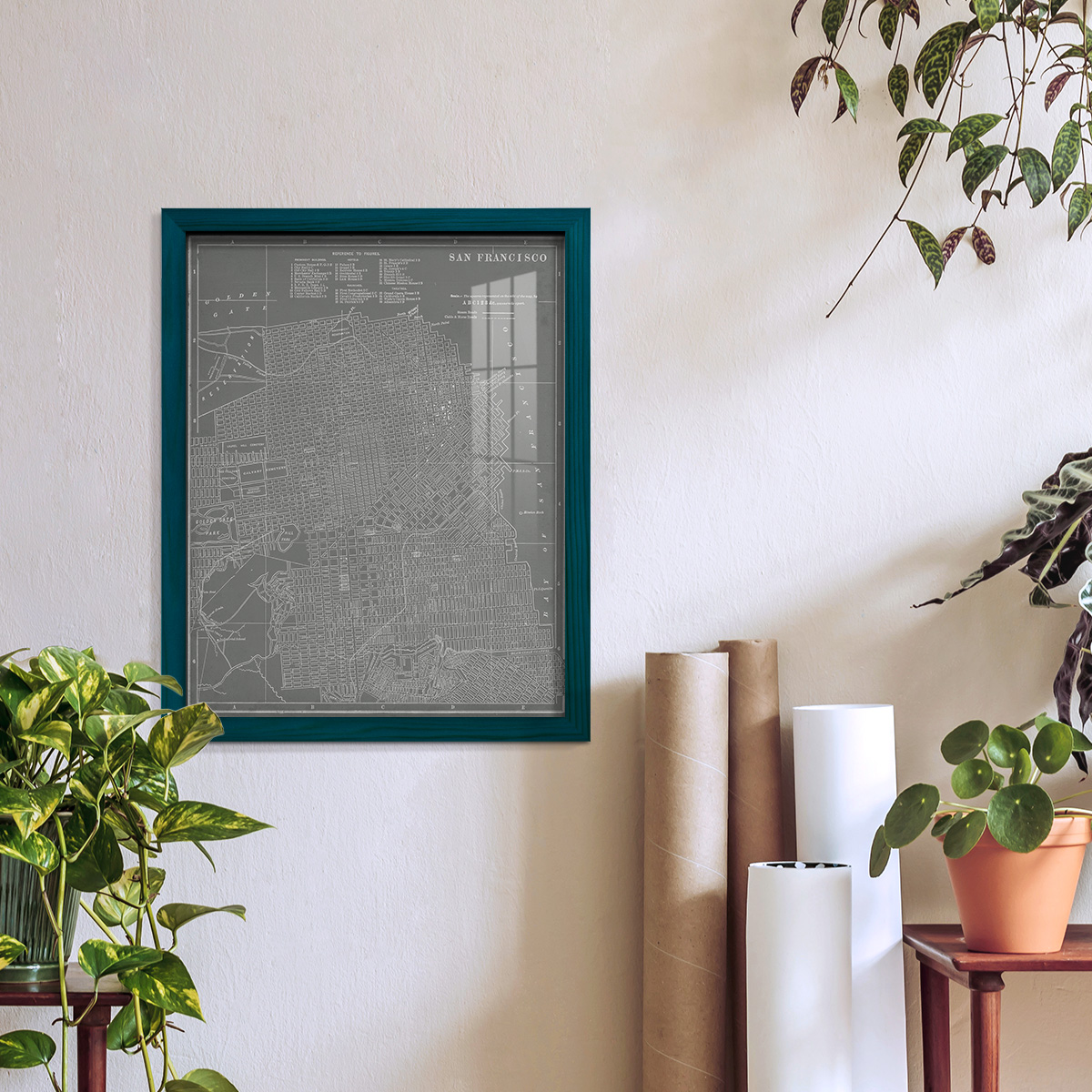City Map of San Francisco -Framed Print w/glass-Ocean Blue